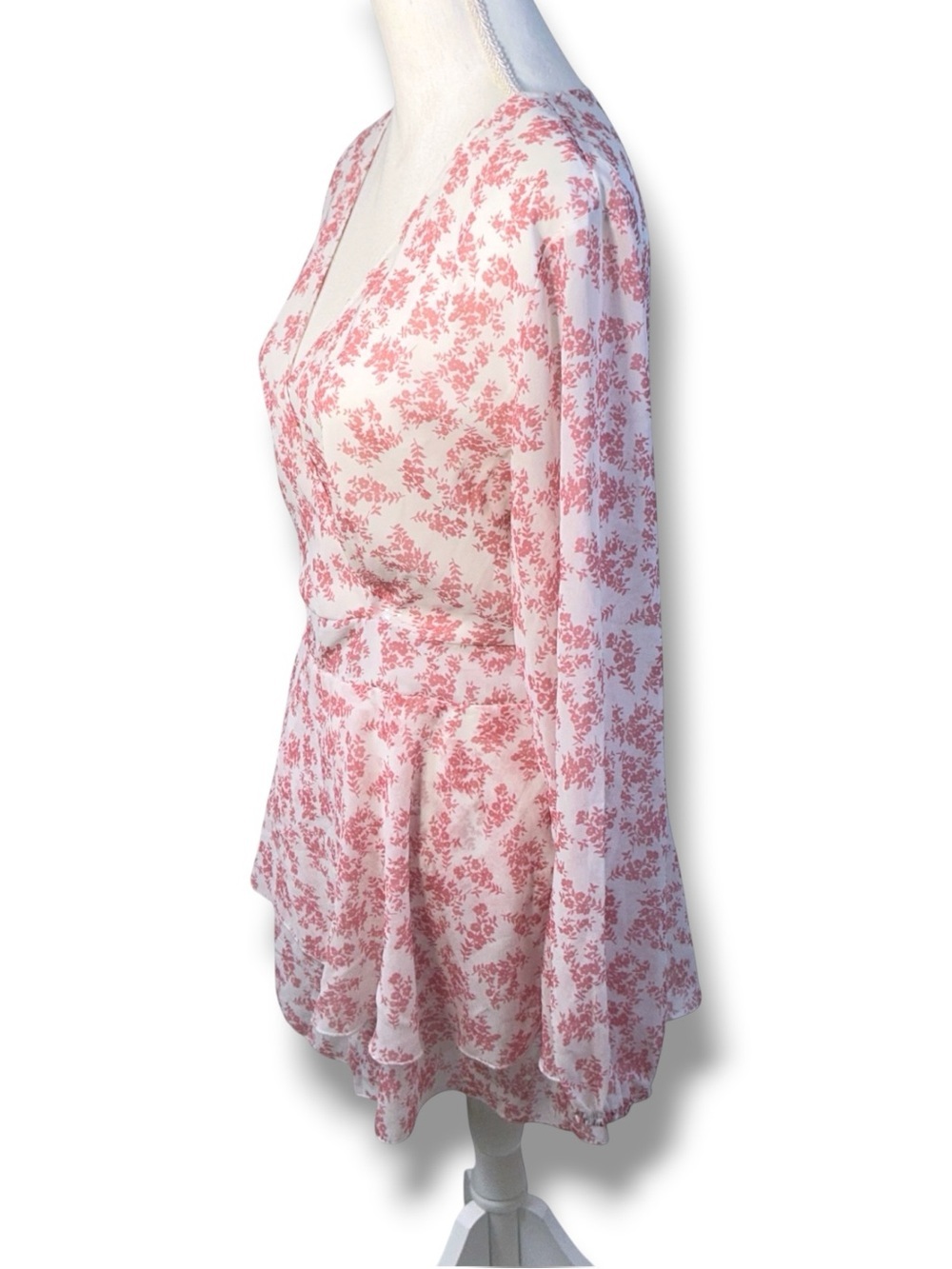 Classic Fashion Collection Wrap Romper Long Sleeve V Neck Pink White Large - Picture 9 of 14